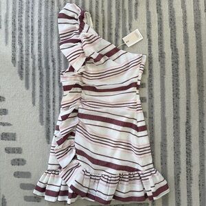 NWT C/MEO Collective One-Shoulder Ruffle Dress with Stripes
